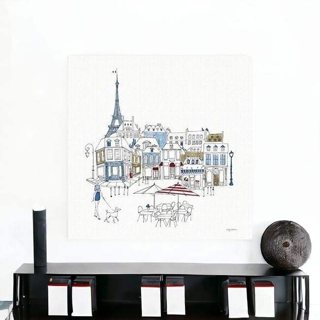 French Caf With Red And Blue Accents Unframed Print Wall Art - Image 3