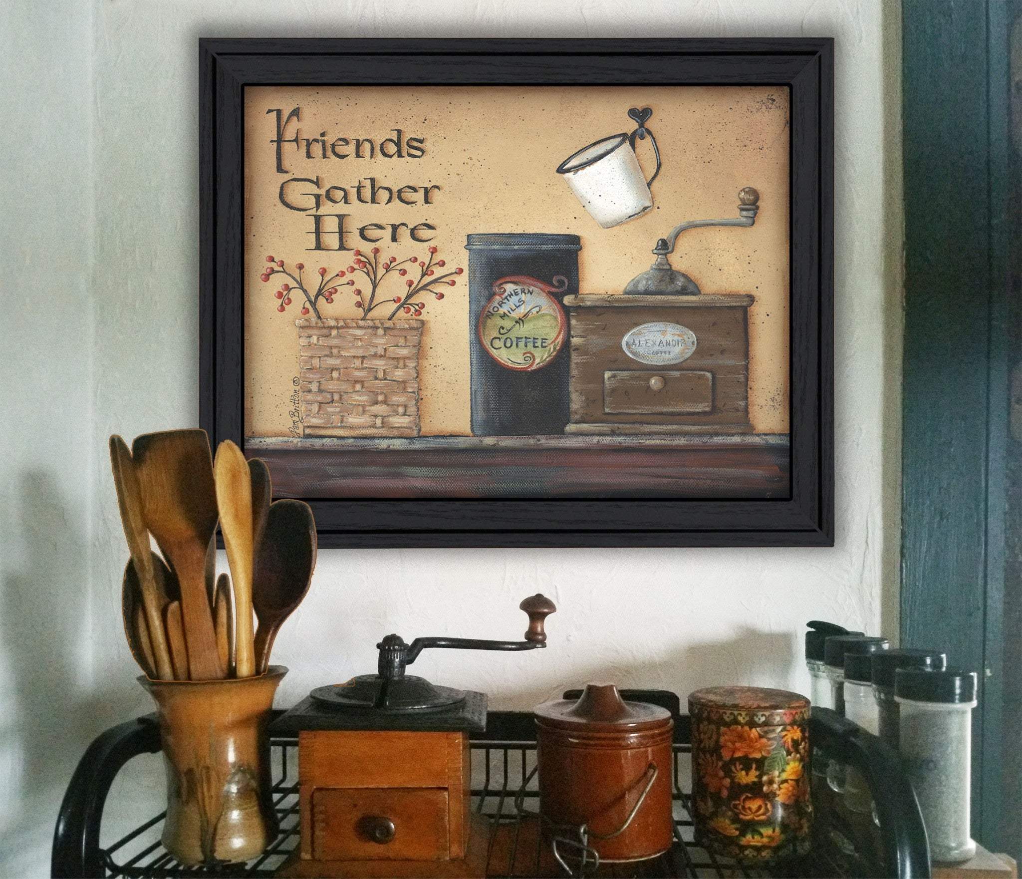 Friends Gather Here Black Framed Print Wall Art - Image 4