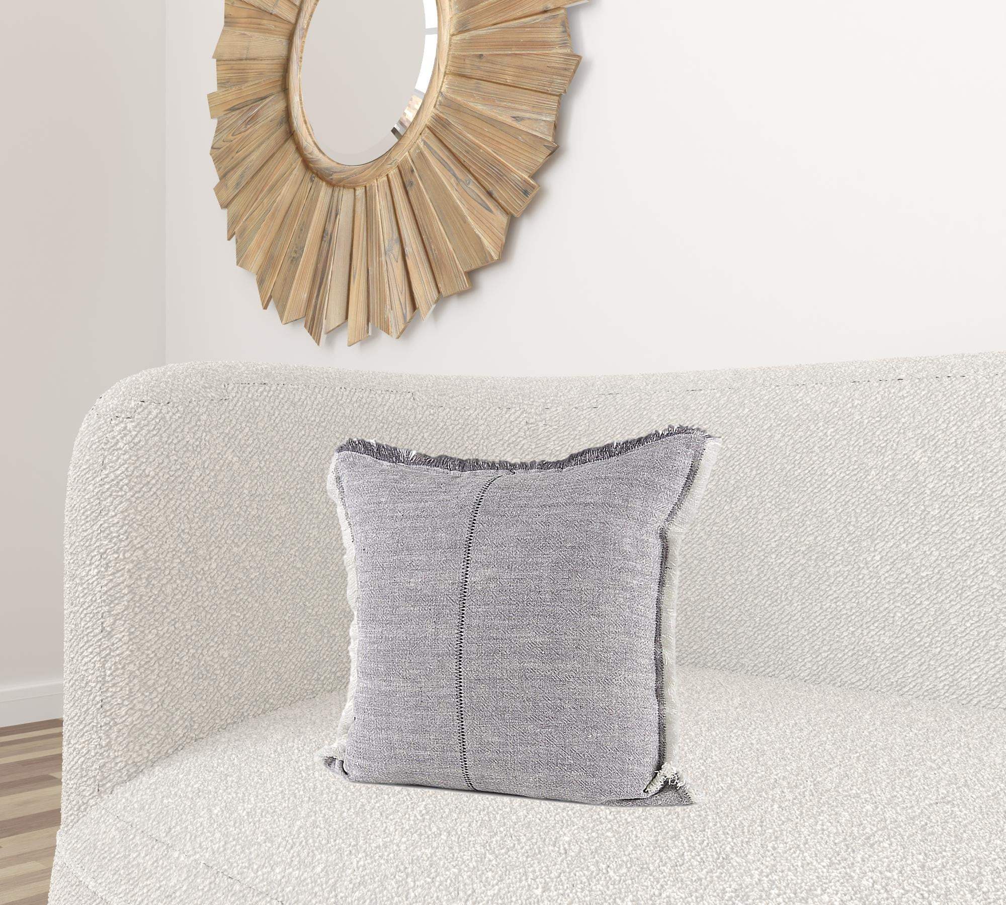 Fringed Blue And Beige Square Accent Pillow Cover - Image 2