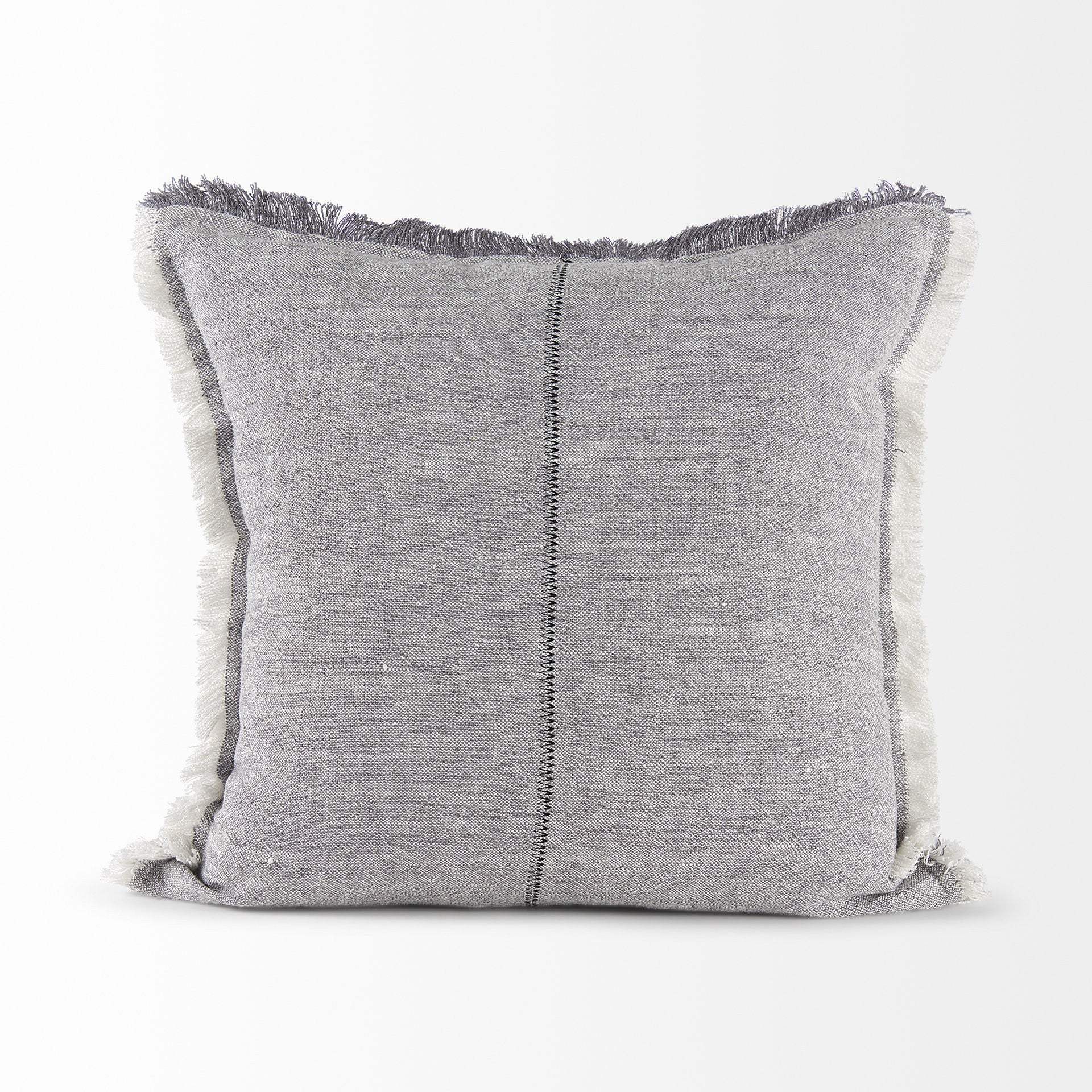 Fringed Blue And Beige Square Accent Pillow Cover - Image 3