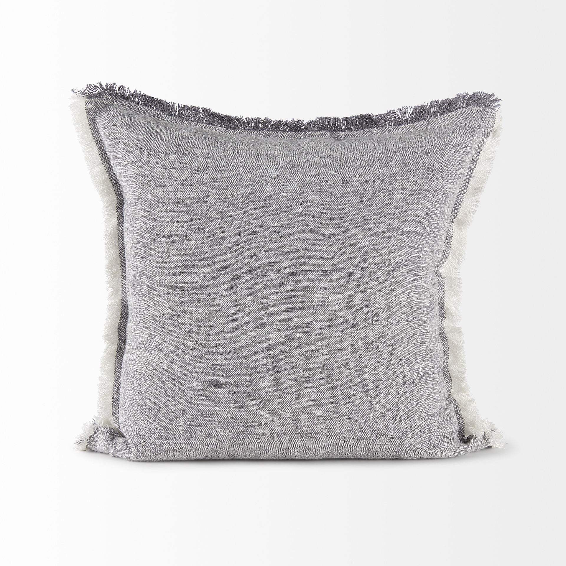 Fringed Blue And Beige Square Accent Pillow Cover - Image 5