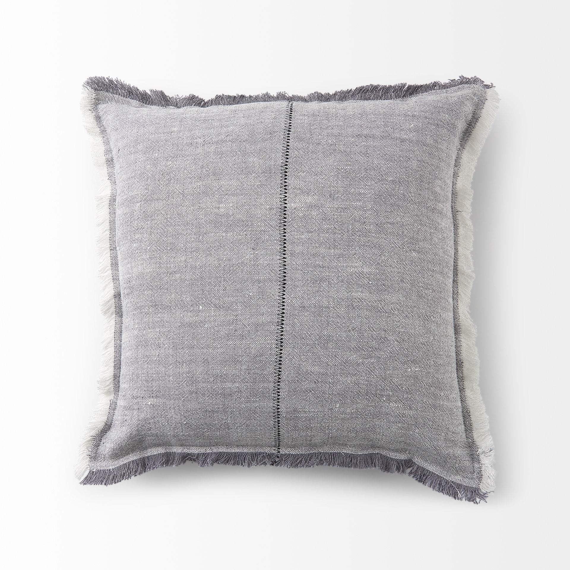 Fringed Blue And Beige Square Accent Pillow Cover - Image 6