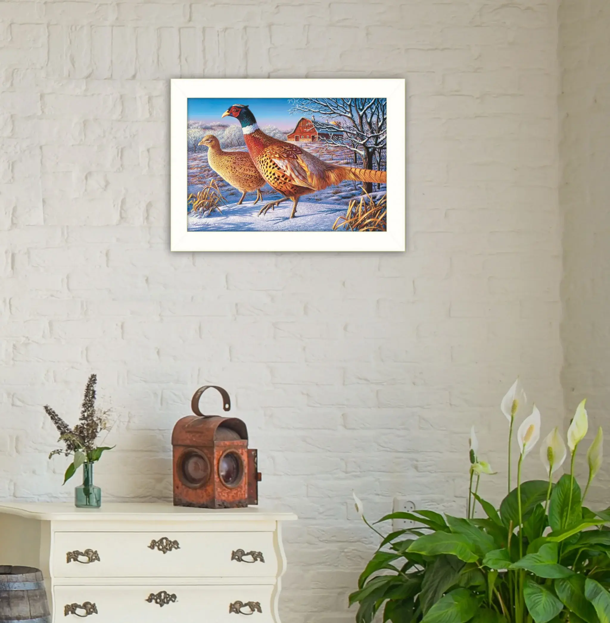 Frosty Morning Ringnecks 2 White Framed Print Wall Art - Image 4