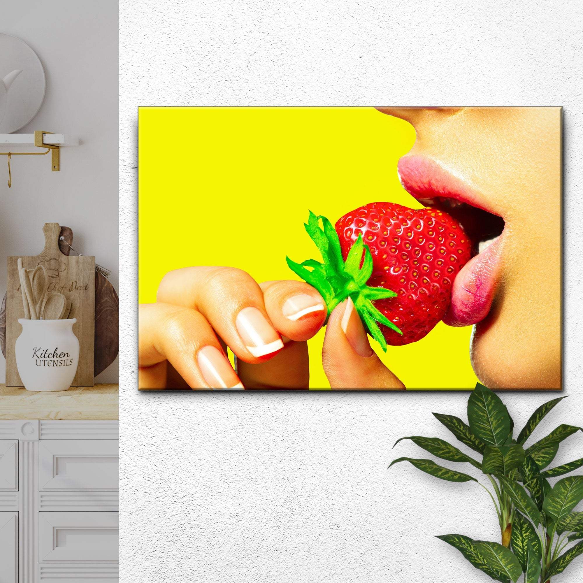 Fruits Strawberry Lips Canvas Wall Art - Image 2