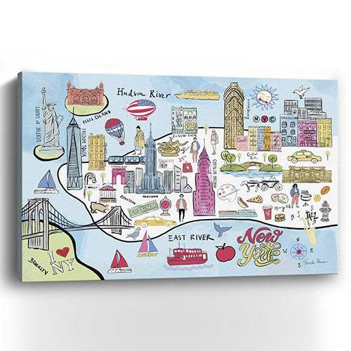 Fun Illustrated Nyc Map Unframed Print Wall Art - Image 2