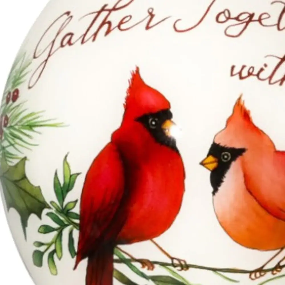 Gather Together With Joy Cardinals Hand Painted Mouth Blown Glass Ornament - Image 4