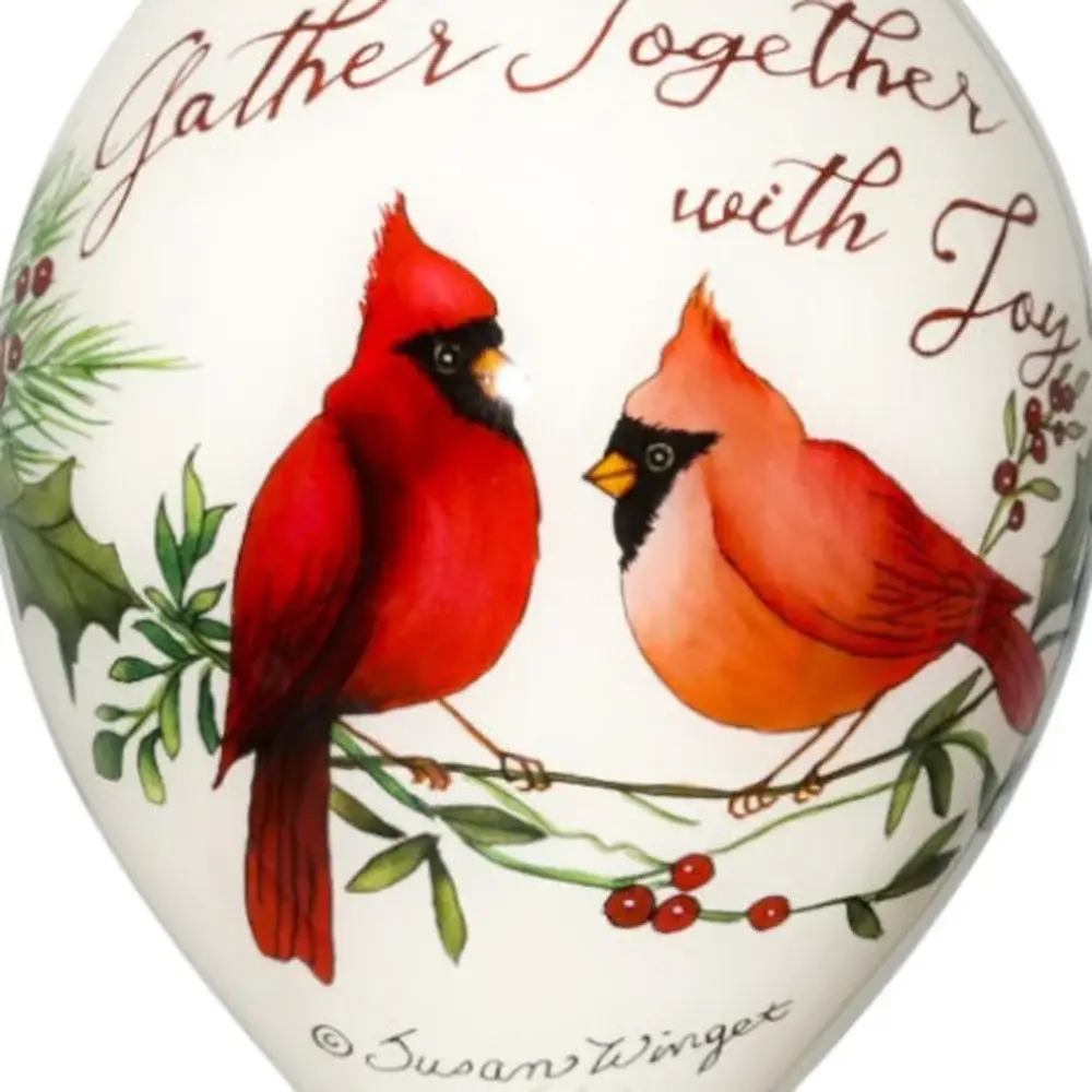 Gather Together With Joy Cardinals Hand Painted Mouth Blown Glass Ornament - Image 5