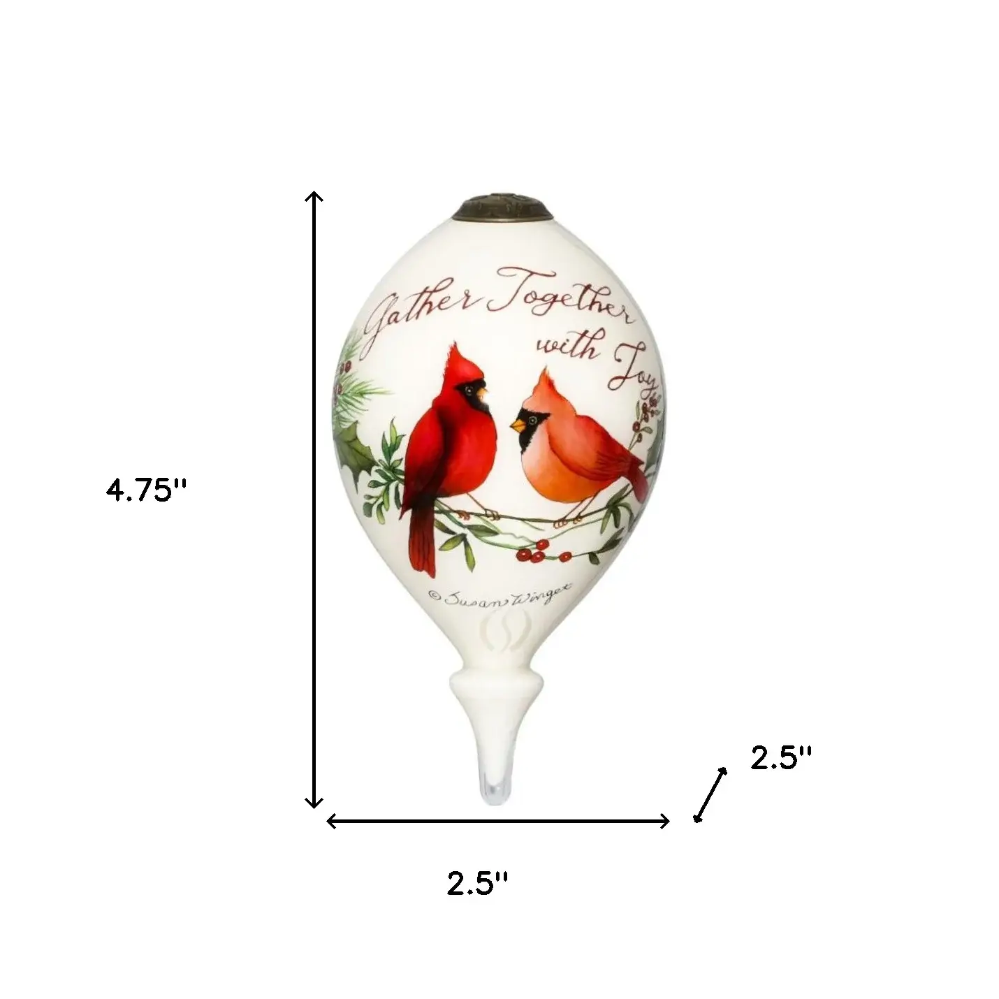Gather Together With Joy Cardinals Hand Painted Mouth Blown Glass Ornament - Image 6