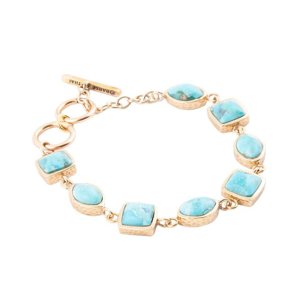 Genuine Blue Turquoise Hammered Golden Link Bracelet - Image 3