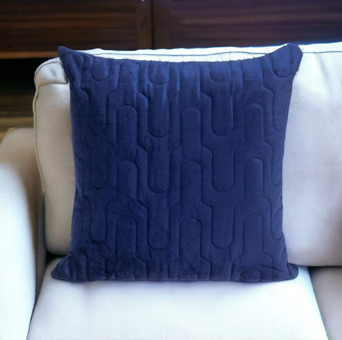 Geometric Lush Quilted Blue Throw Pillow - Image 2