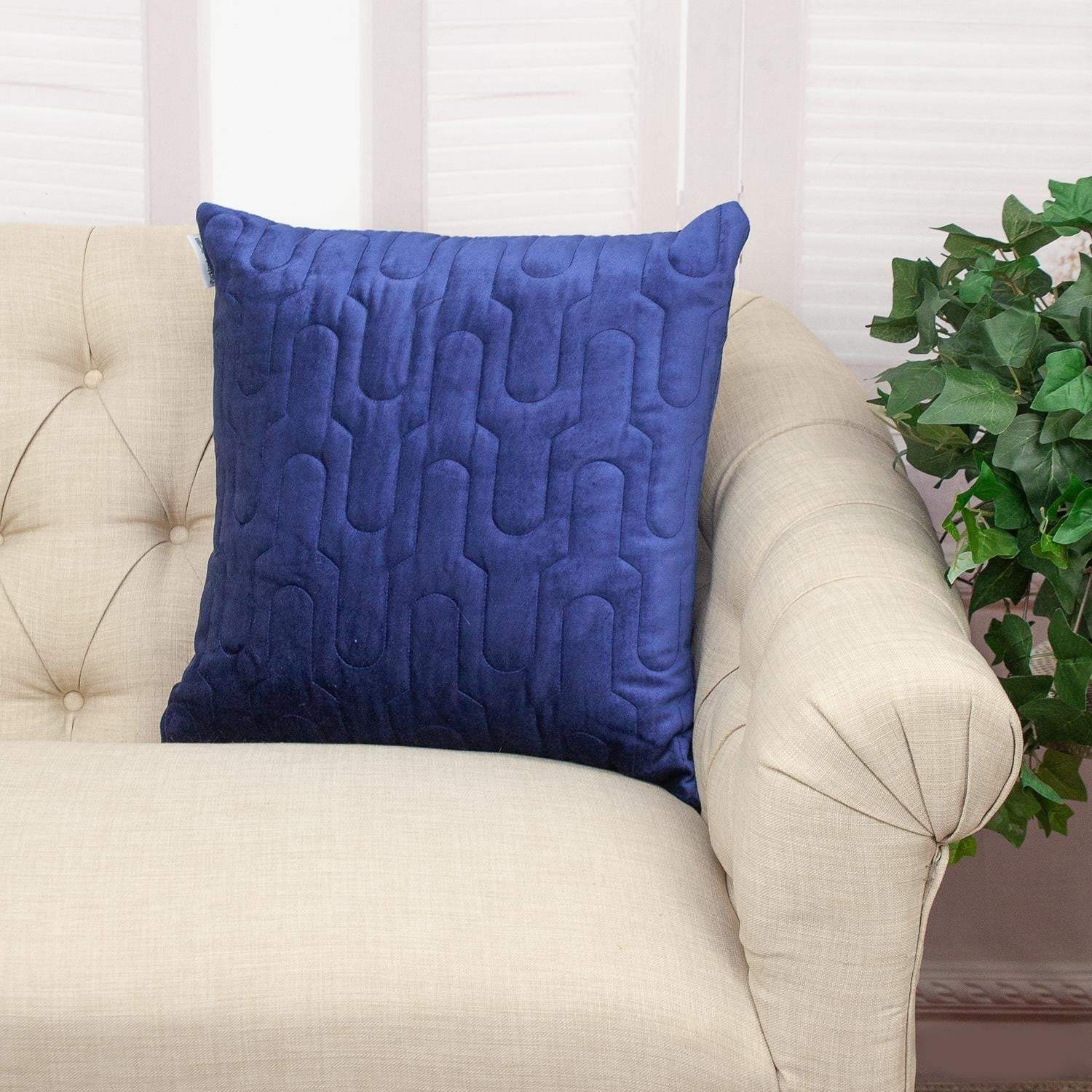 Geometric Lush Quilted Blue Throw Pillow - Image 6