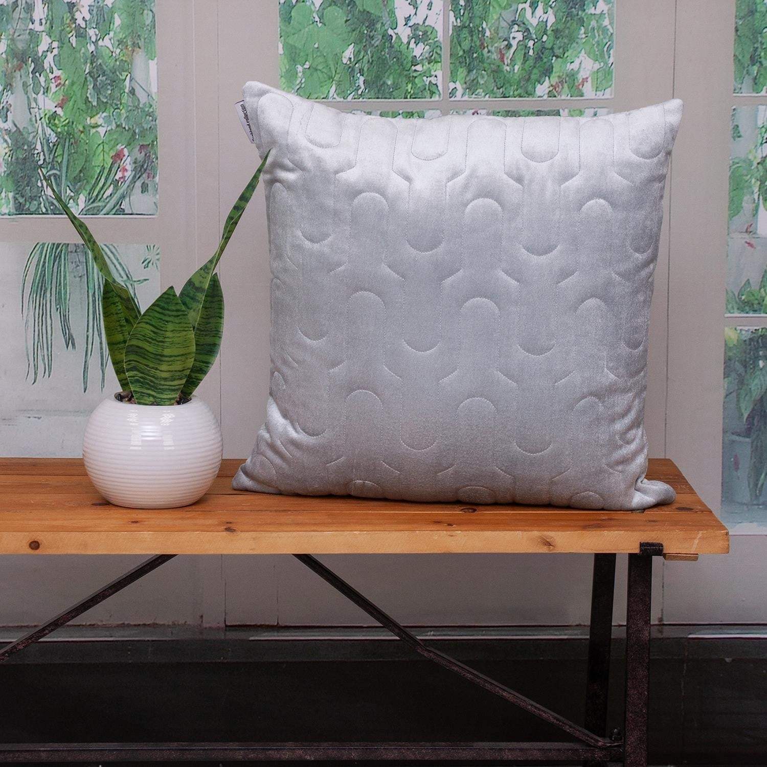 Geometric Lush Quilted Metallic Gray Throw Pillow - Image 6