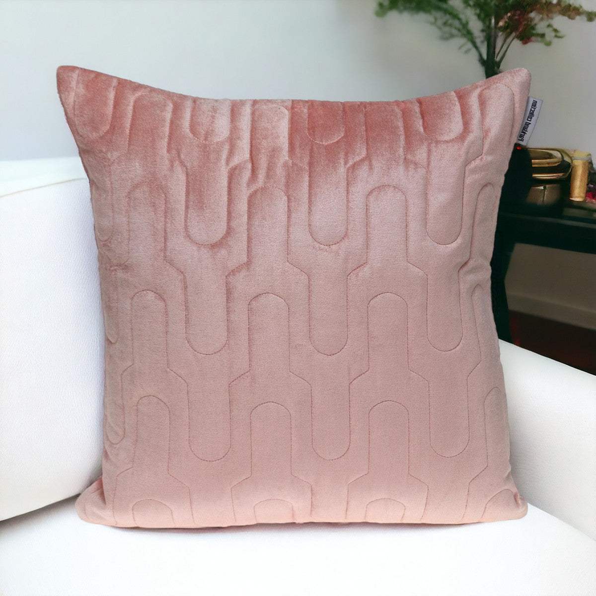 Geometric Lush Quilted Metallic Pink Throw Pillow - Image 2