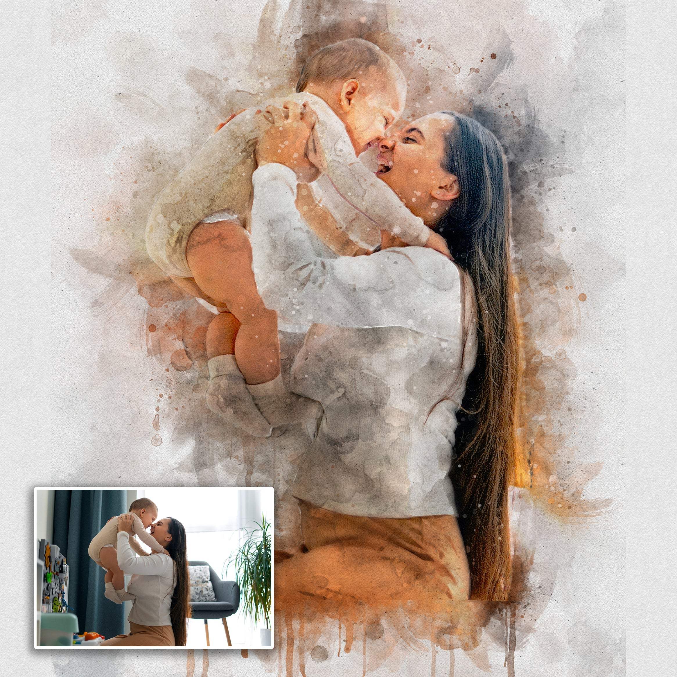 Gift For Mom Watercolor Portrait Custom Wall Art - Image 3