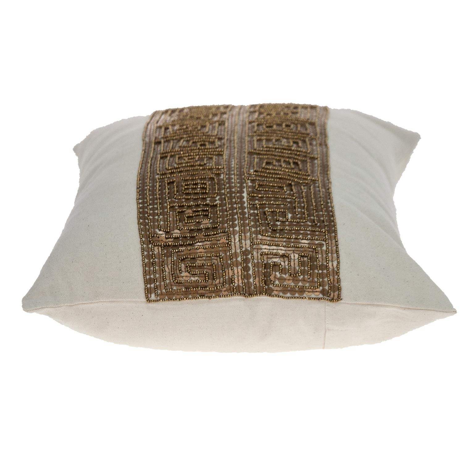 Glam Beige with Golden Sequins Lumbar Throw Pillow - Image 4