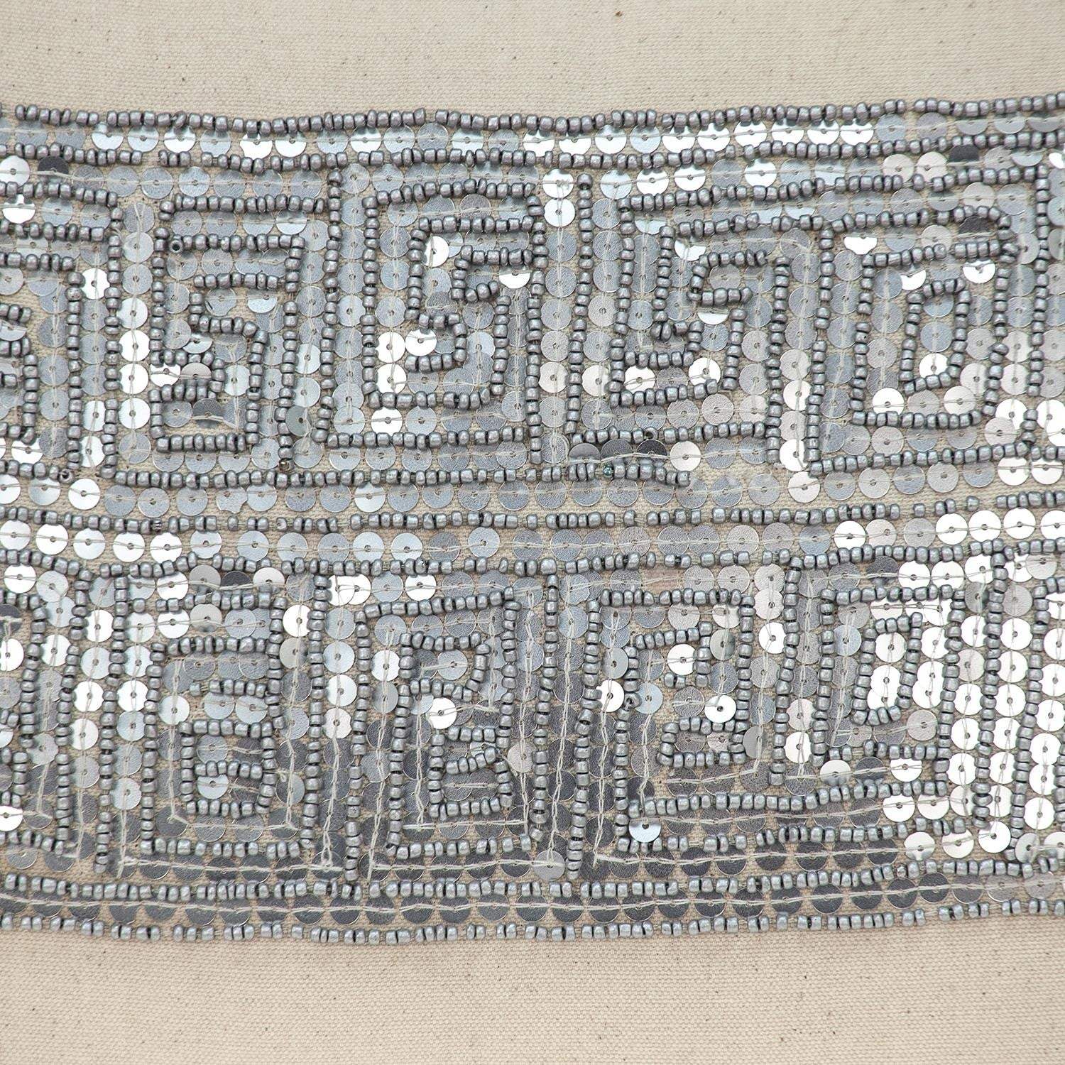 Glam Beige with Silver Sequins Lumbar Throw Pillow - Image 9