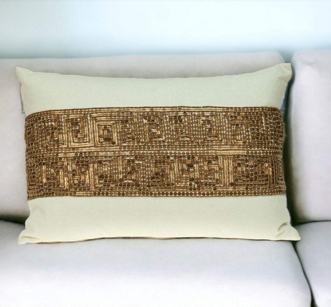 Glam Off White with Golden Sequins Lumbar Throw Pillow - Image 2