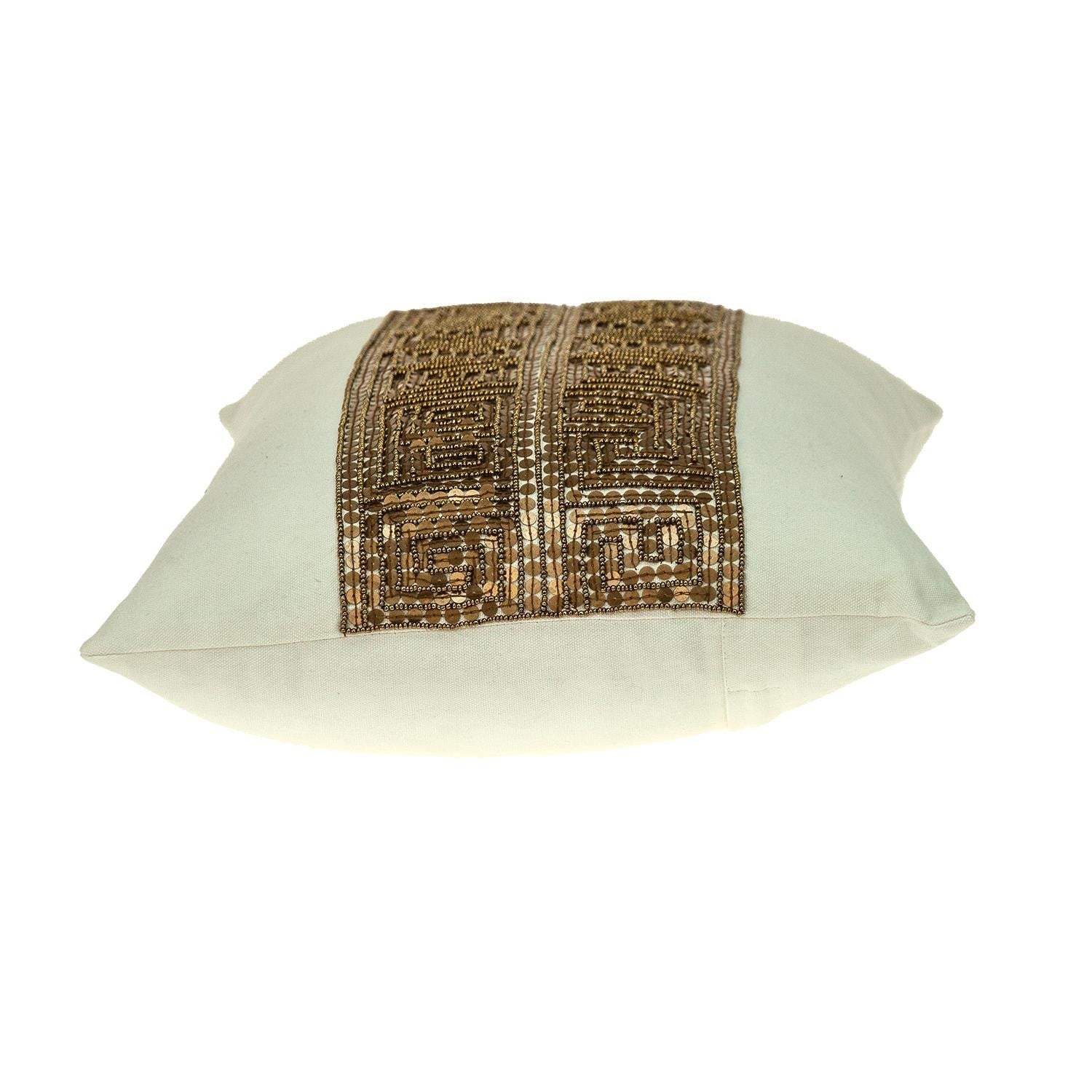 Glam Off White with Golden Sequins Lumbar Throw Pillow - Image 4
