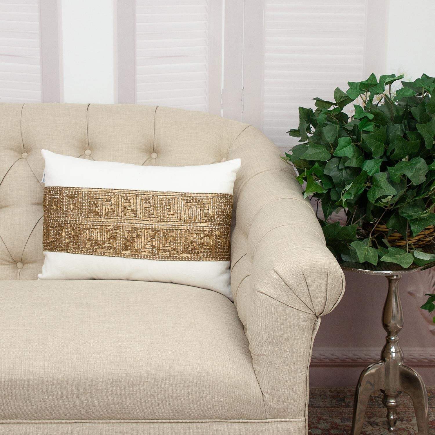 Glam Off White with Golden Sequins Lumbar Throw Pillow - Image 6