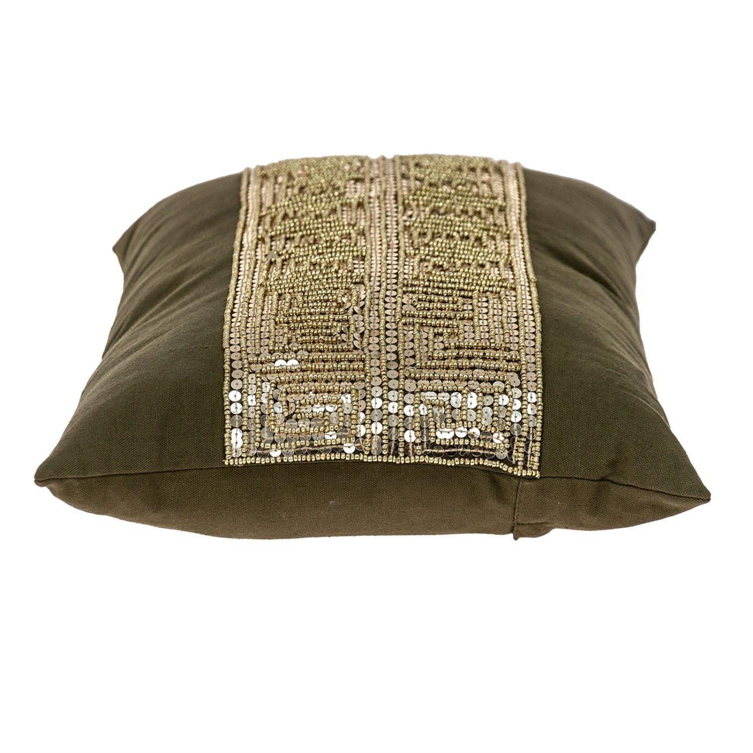Glam Olive with Gold Sequins Lumbar Throw Pillow - Image 4