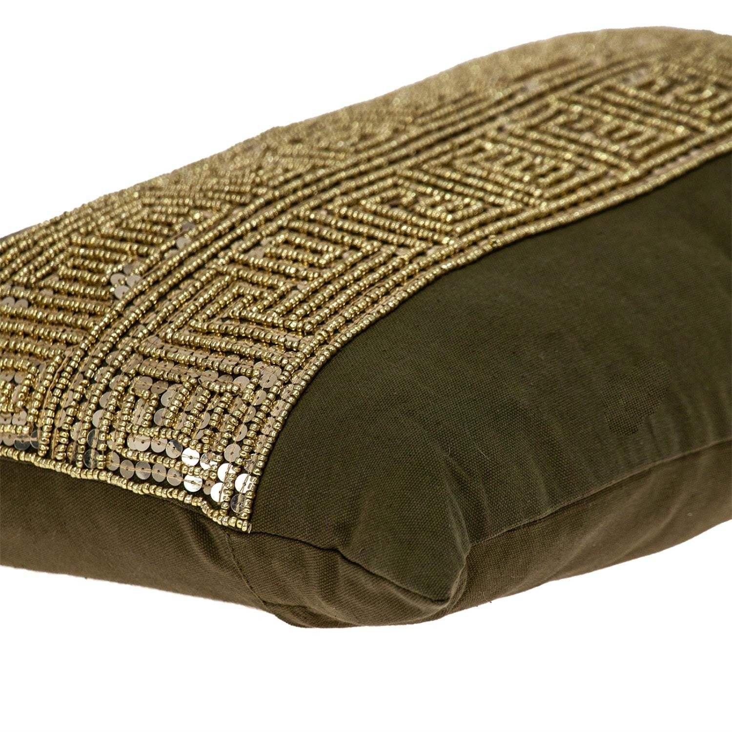 Glam Olive with Gold Sequins Lumbar Throw Pillow - Image 5