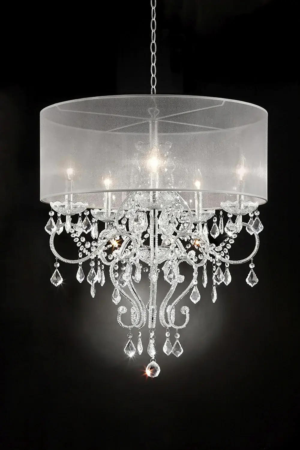 Glam Silver Faux Crystal Hanging Celing Lamp with See Thru Shade - Image 3