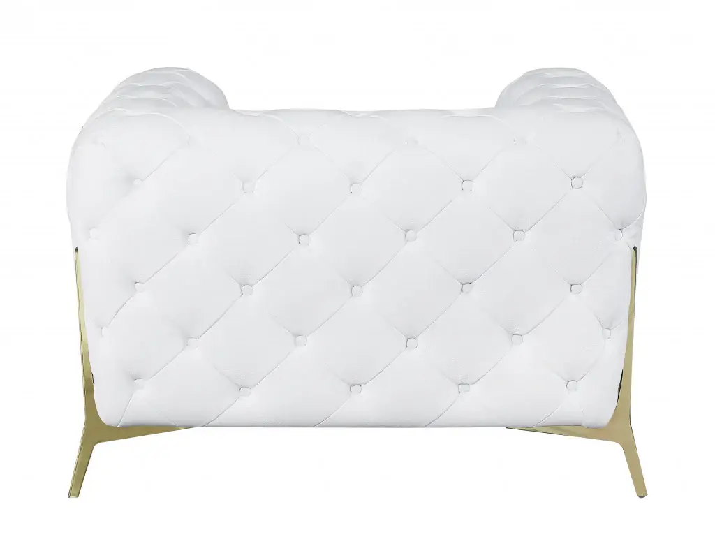 Glam White and Gold Tufted Leather Armchair - Image 5