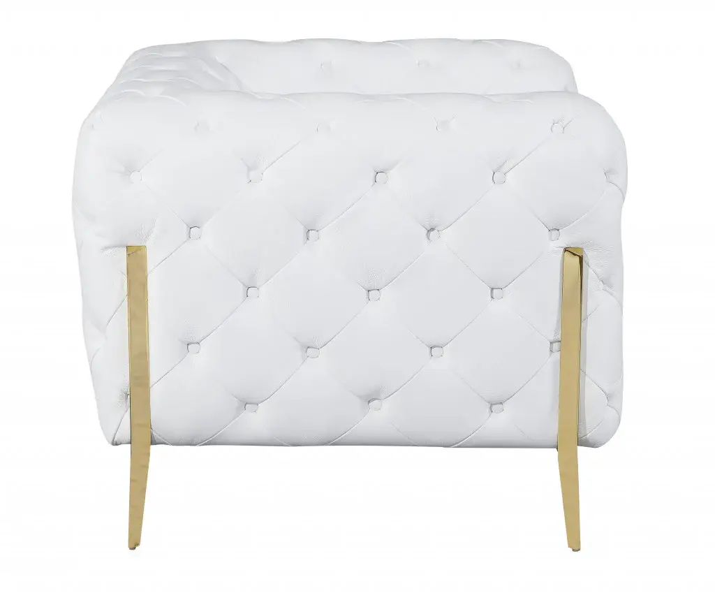 Glam White and Gold Tufted Leather Armchair - Image 6