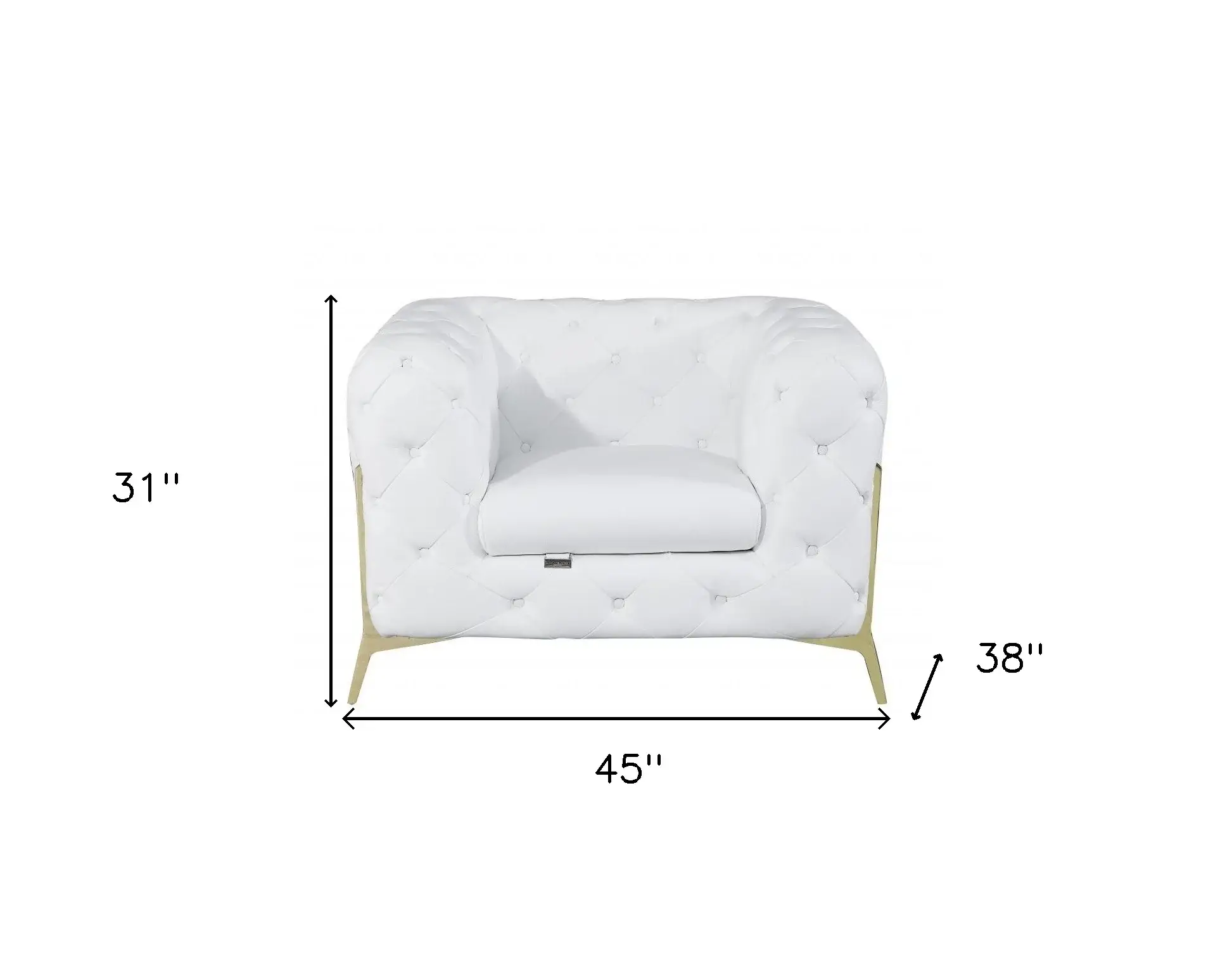 Glam White and Gold Tufted Leather Armchair - Image 7