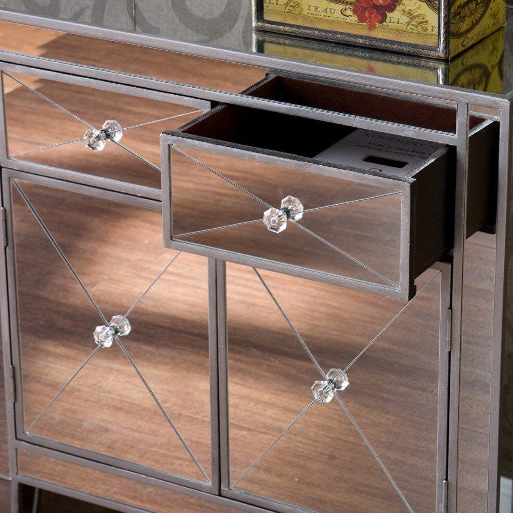 Glamorous Mirrored Bling Two Door Storage Accent Cabinet - Image 4