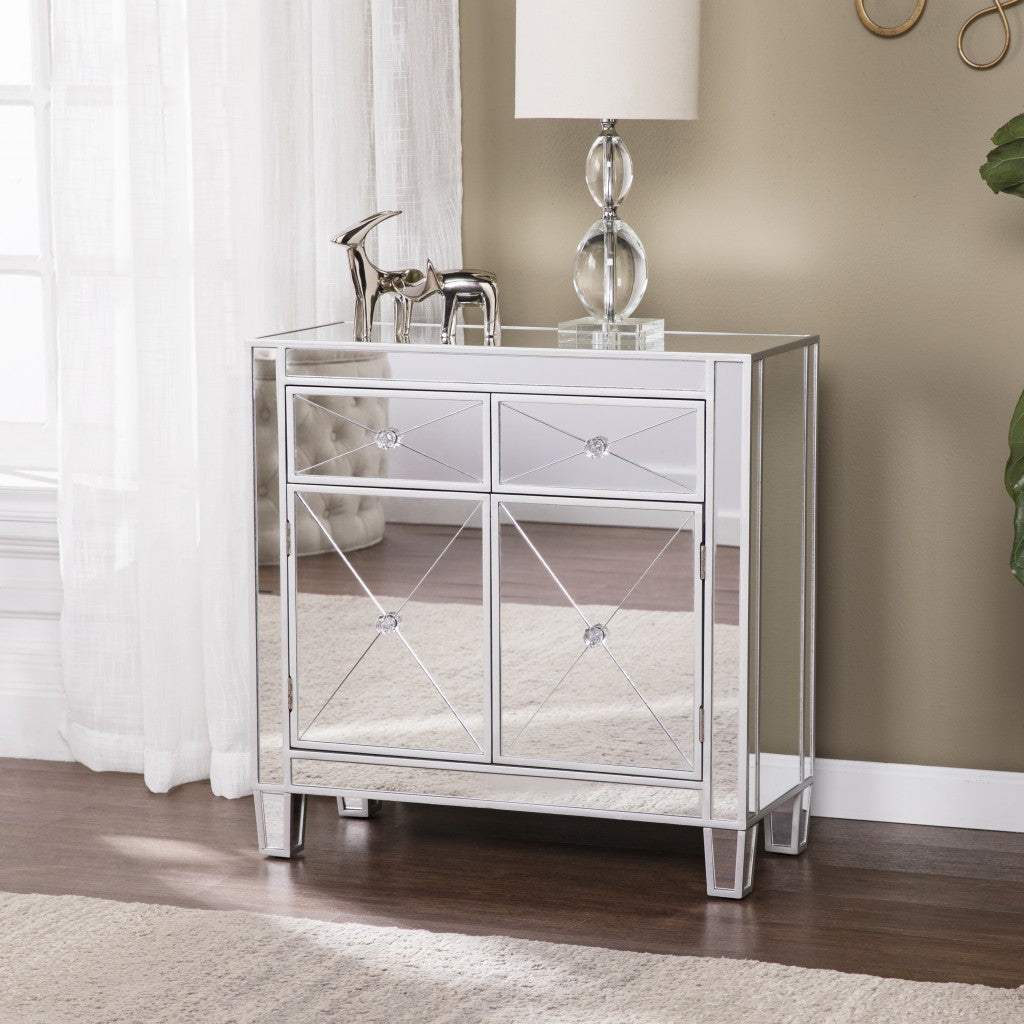 Glamorous Mirrored Bling Two Door Storage Accent Cabinet - Image 5