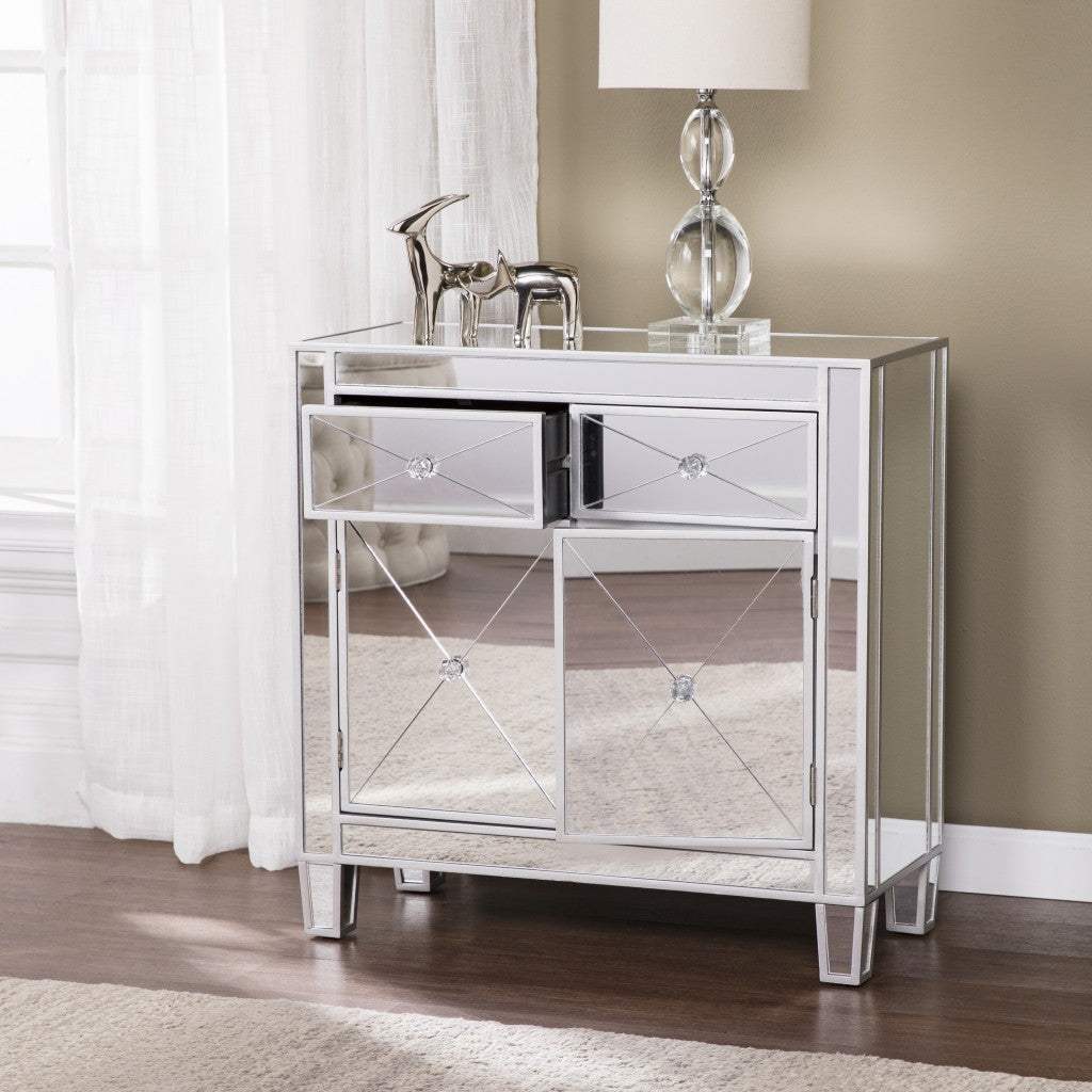 Glamorous Mirrored Bling Two Door Storage Accent Cabinet - Image 6