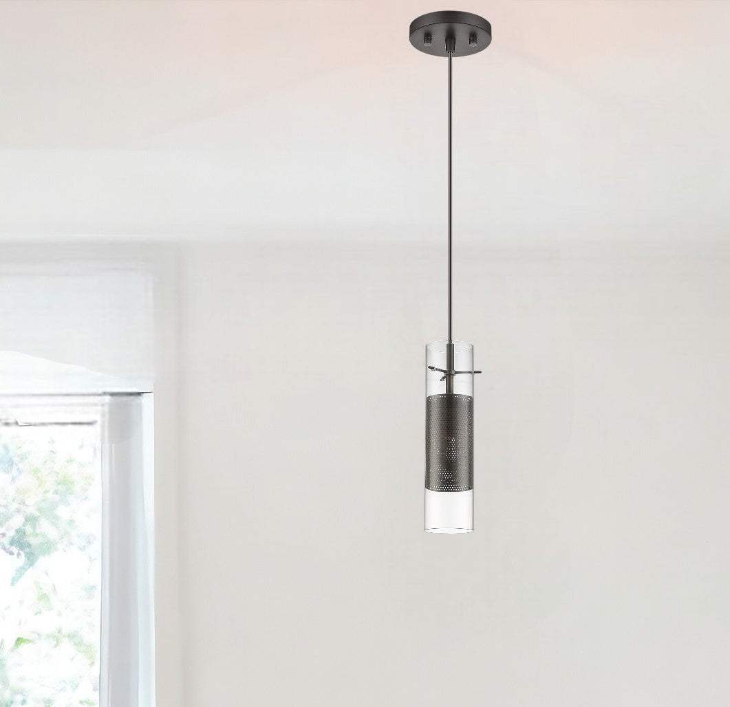 Glass and Bronze Mesh Shade Hanging Light - Image 2