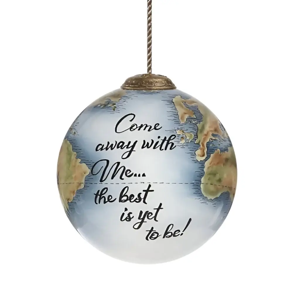 Globe Come Away with Me Hand Painted Mouth Blown Glass Ornament - Image 3