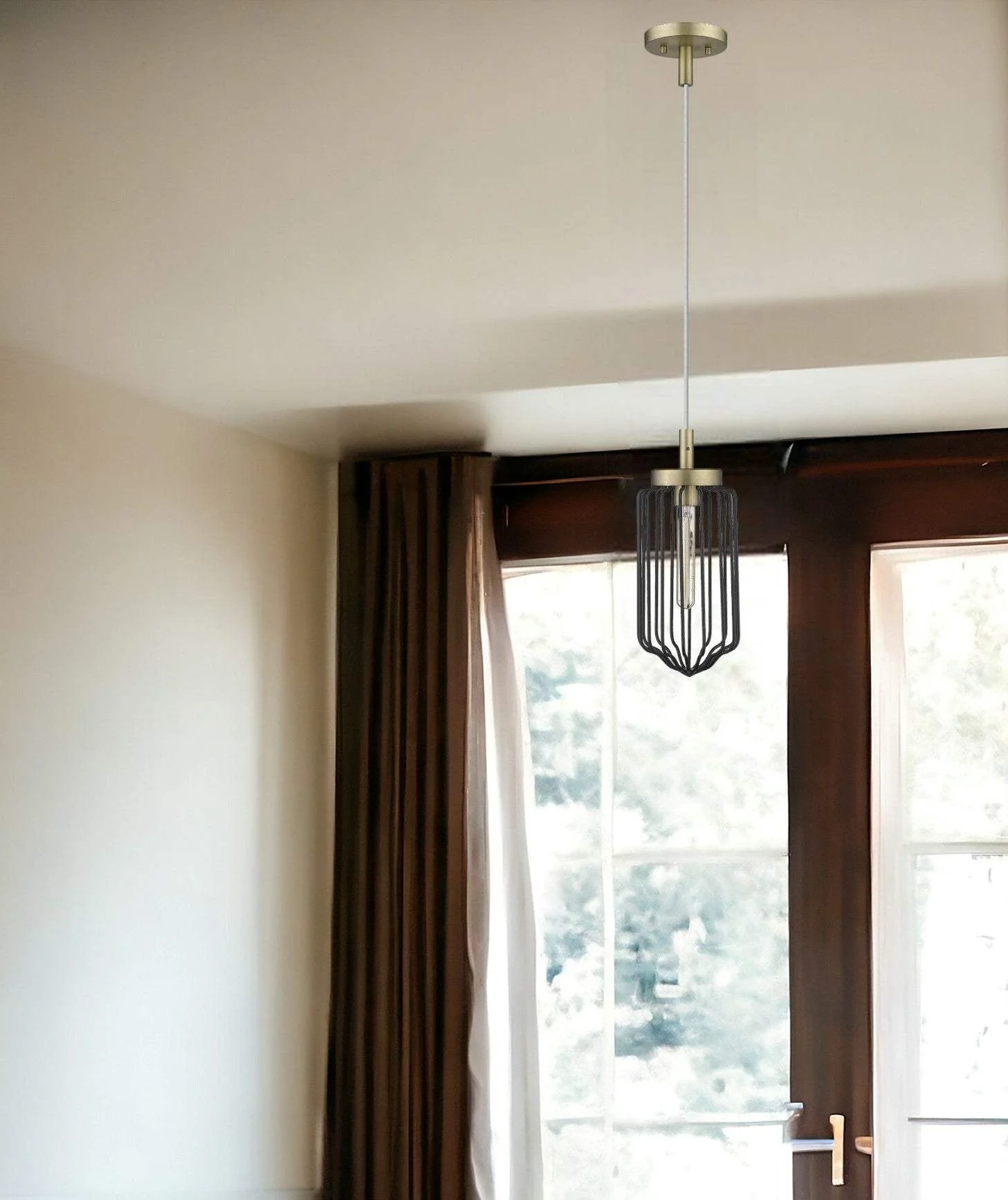 Gold and Black Metal Cage Pendant Hanging Light - Image 2