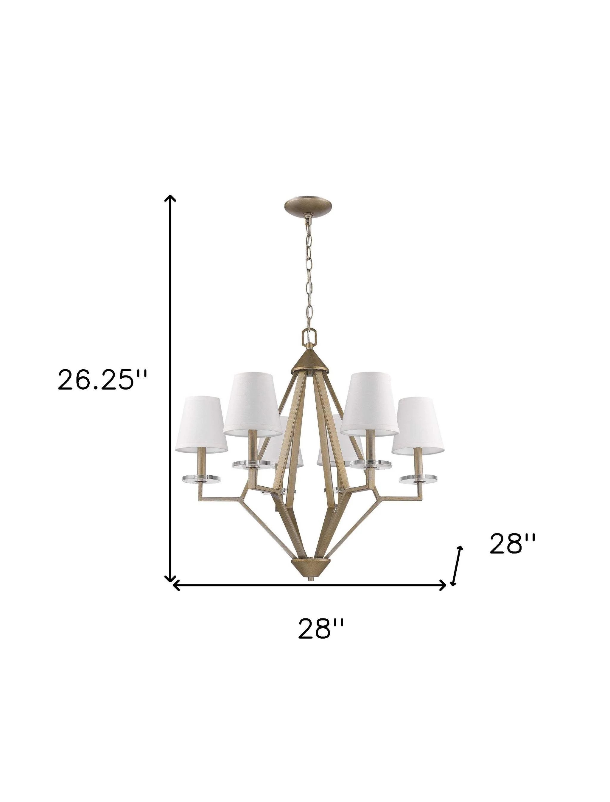 Gold Candle Style Six Light Metal and Crystals Dimmable Chandelier With White Shades - Image 5