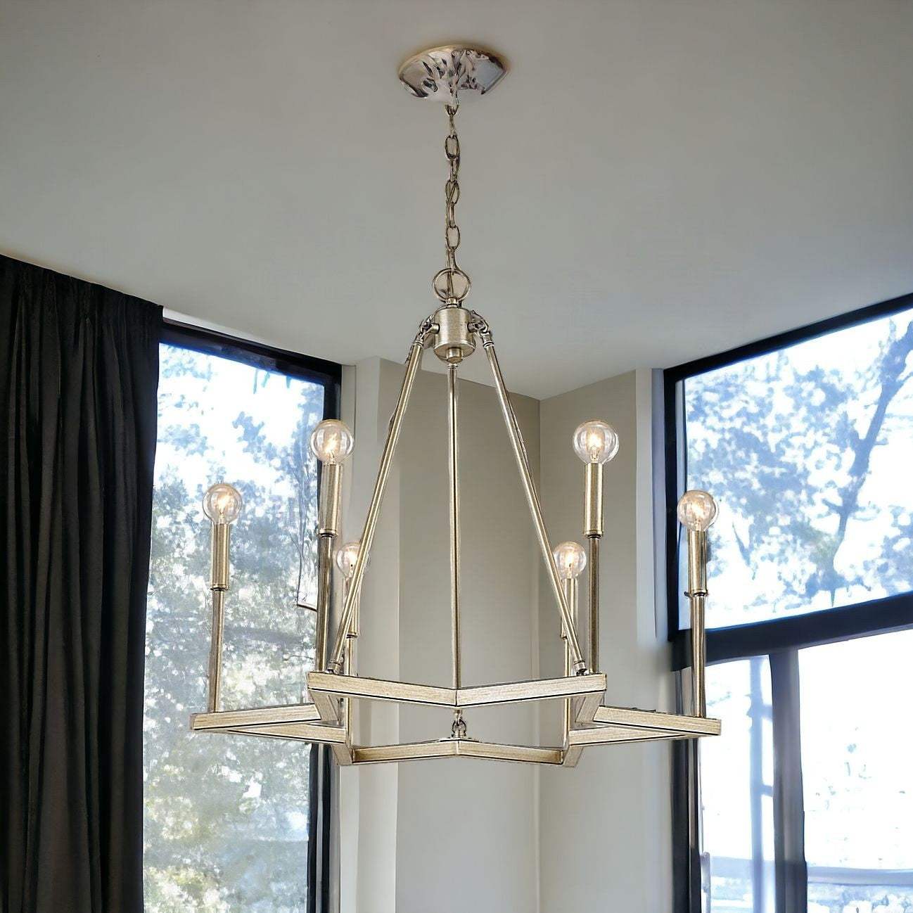 Gold Candle Style Six Light Metal Dimmable Chandelier - Image 2