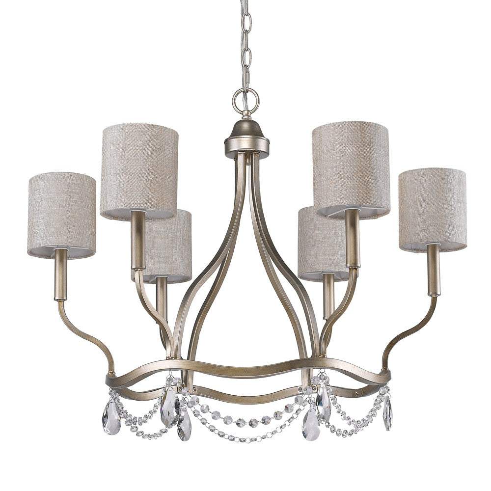 Gold Candle Style Six Light Metal Dimmable Chandelier With White Shades - Image 2