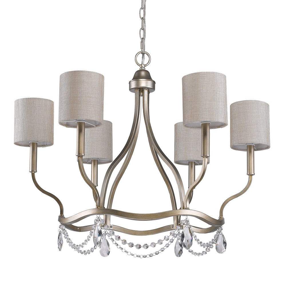 Gold Candle Style Six Light Metal Dimmable Chandelier With White Shades - Image 3