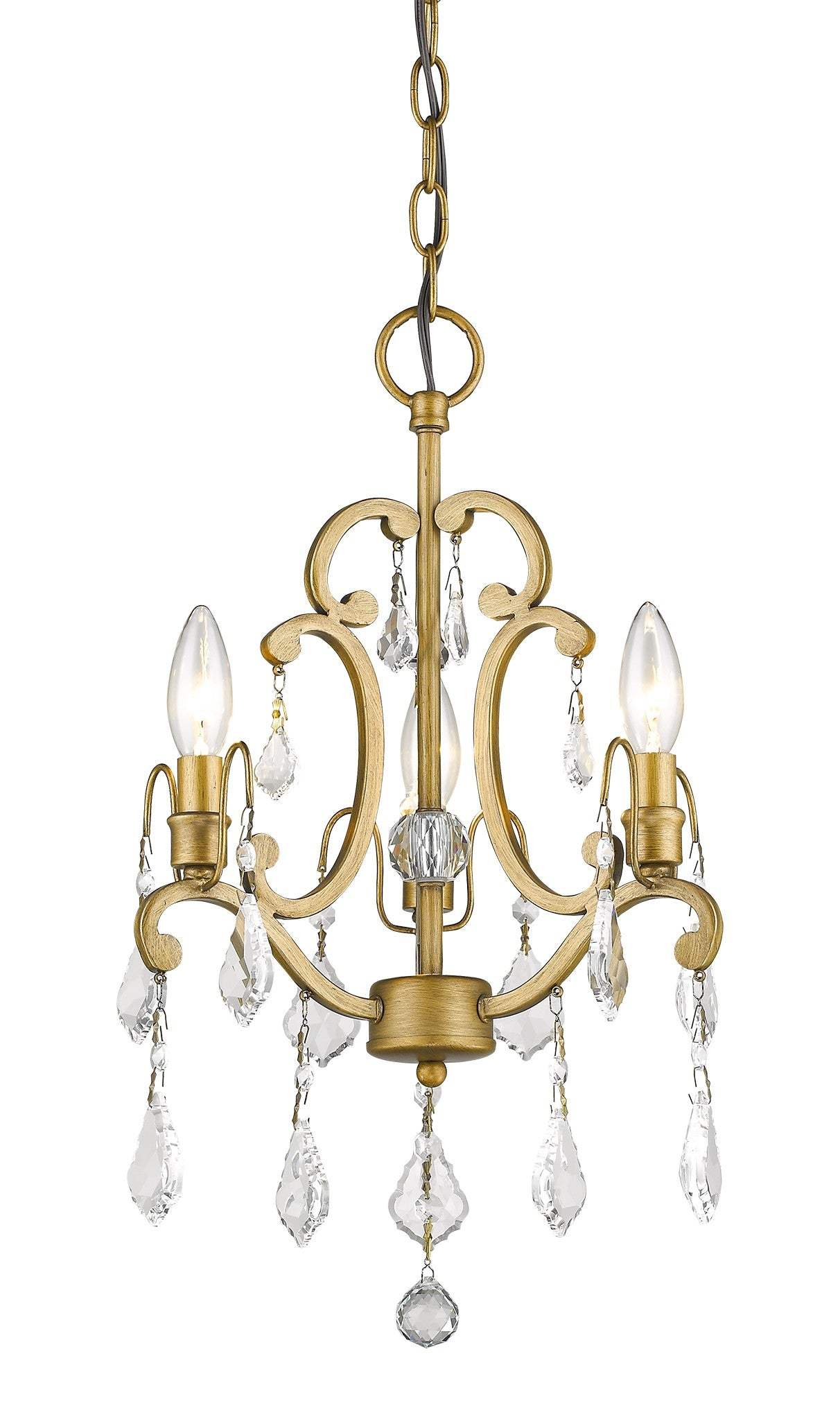 Gold Candle Style Three Light Crystal Metal Dimmable Chandelier - Image 2
