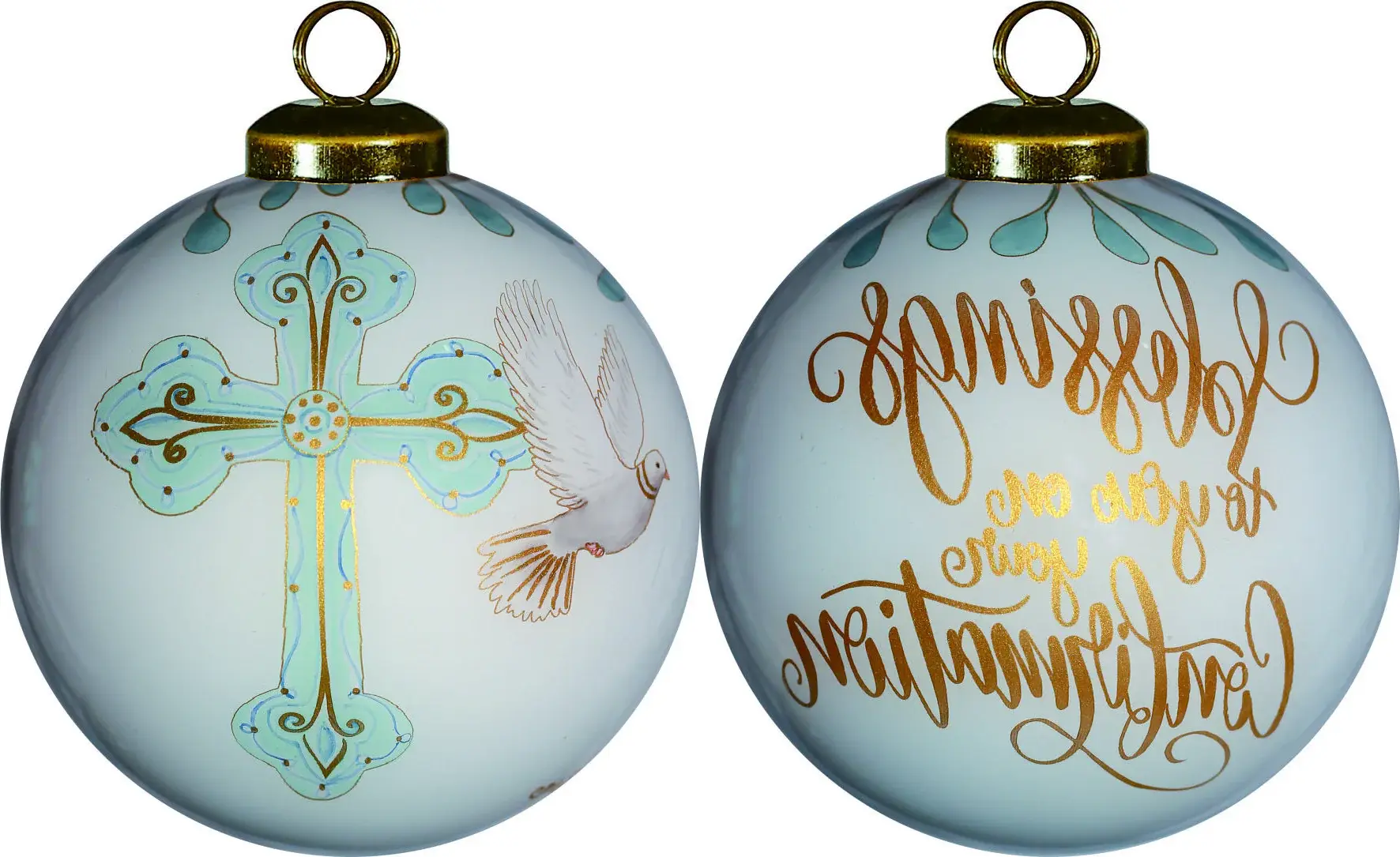 Gold Confirmation Hand Painted Mouth Blown Glass Ornament - Image 2
