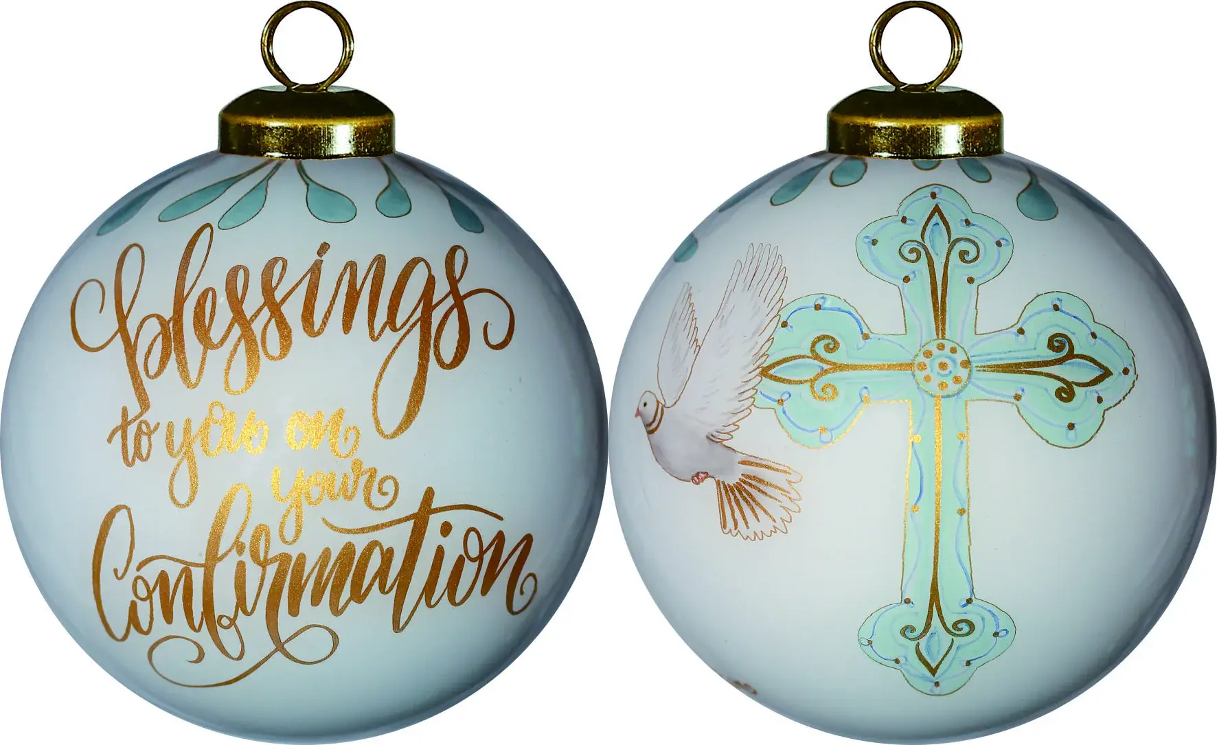 Gold Confirmation Hand Painted Mouth Blown Glass Ornament - Image 3