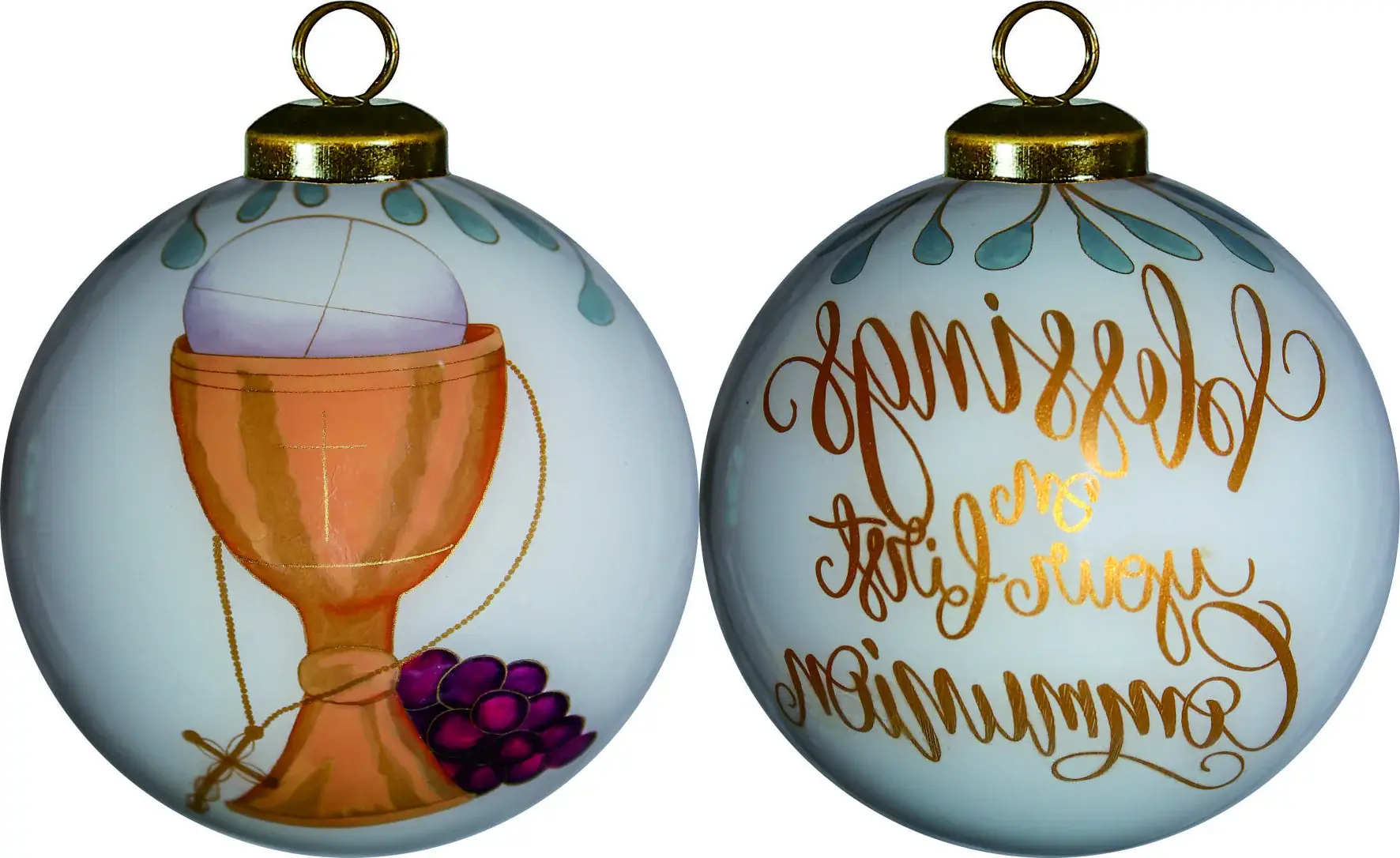 Gold First Communion Hand Painted Mouth Blown Glass Ornament - Image 2