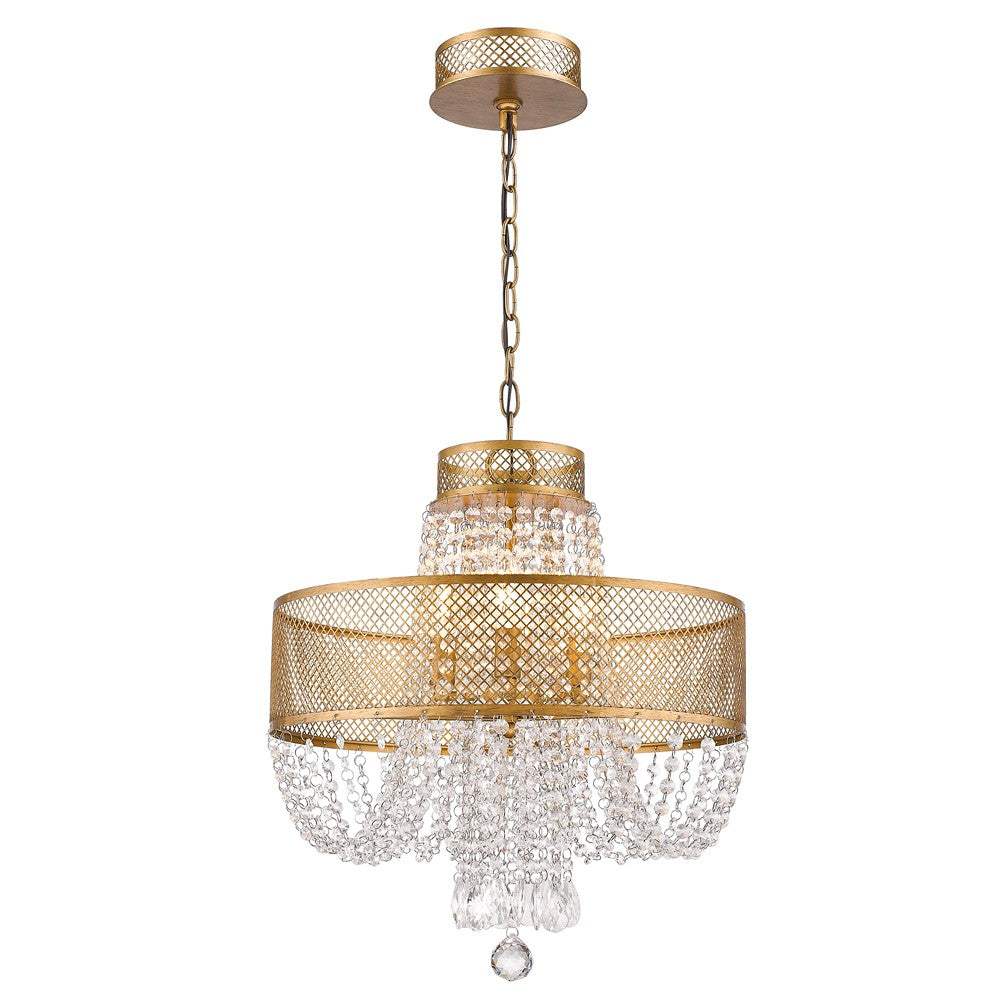 Gold Four Light Metal and Crystals Dimmable Chandelier With Shades - Image 2
