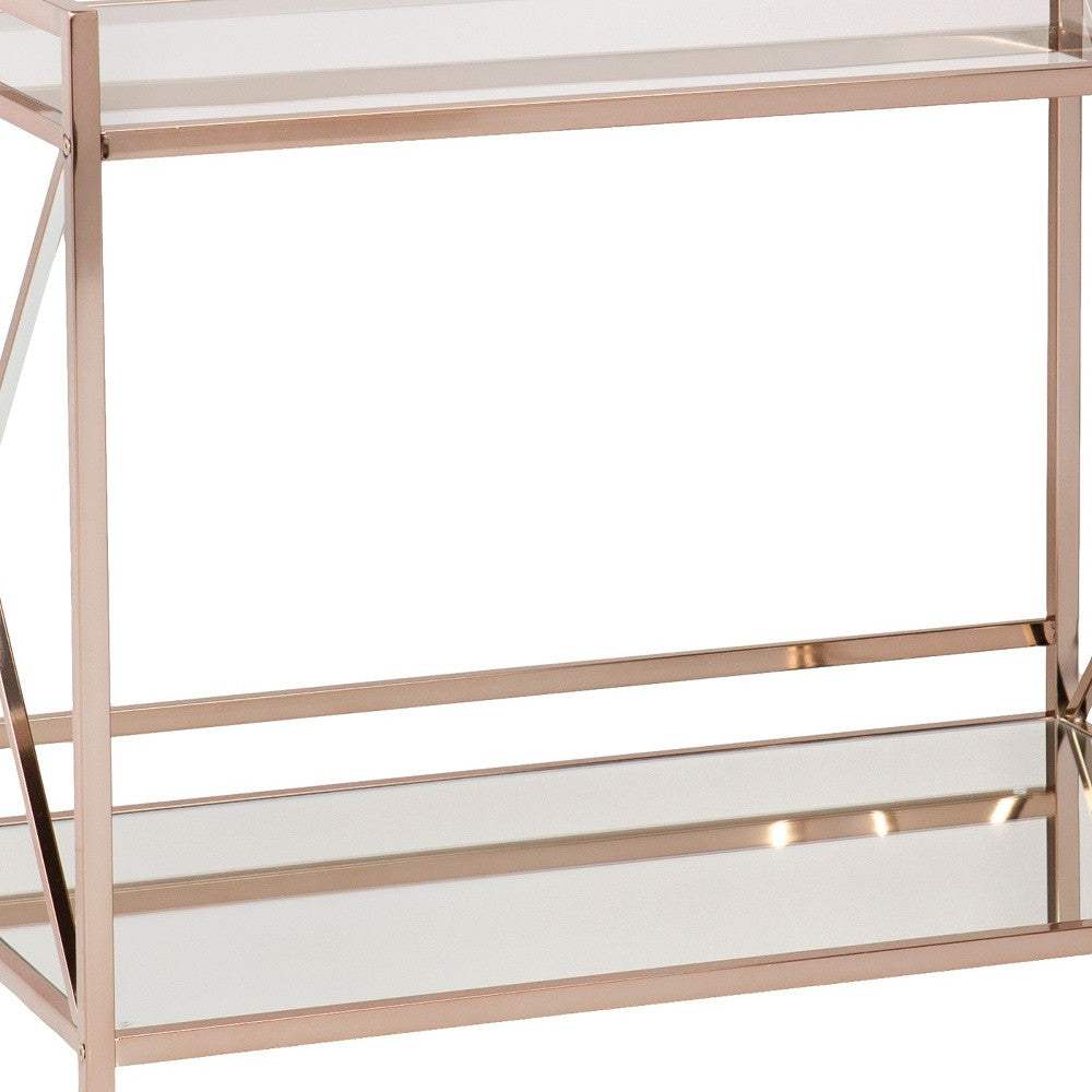 Gold Metal And Glass Rolling Bar Cart - Image 3