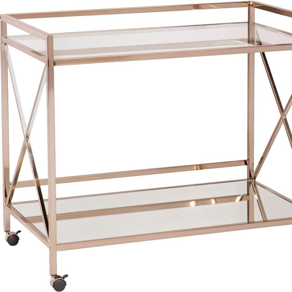 Gold Metal And Glass Rolling Bar Cart - Image 4