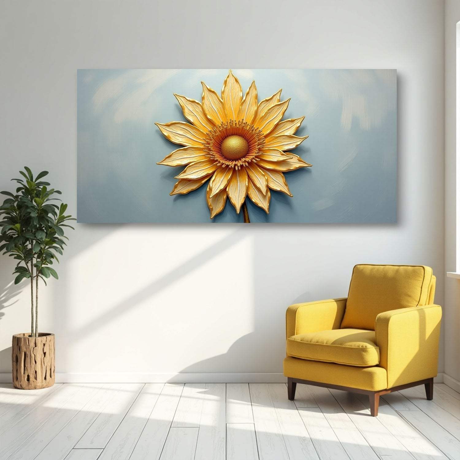 Golden Dandelion Minimalist Abstract Wall Art II - Image 2