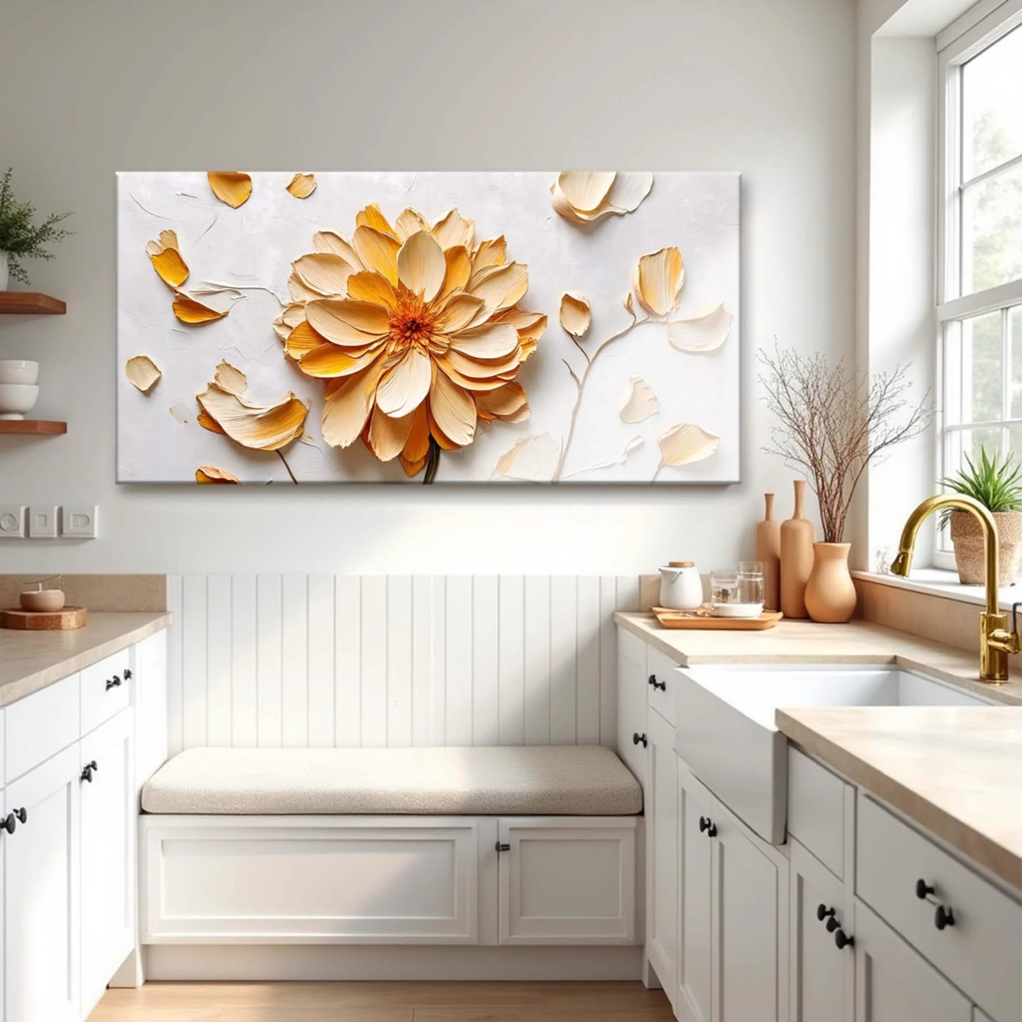 Golden Dandelion Minimalist Abstract Wall Art III - Image 4