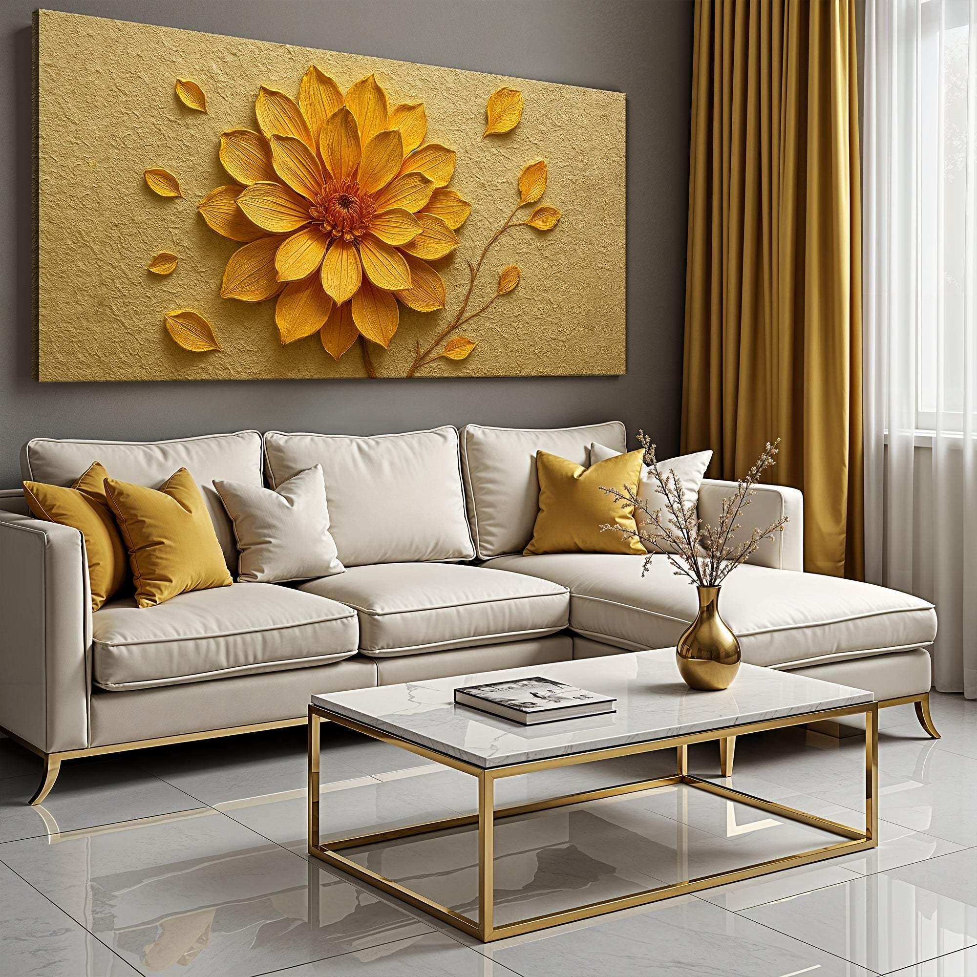 Golden Dandelion Minimalist Abstract Wall Art IV - Image 2