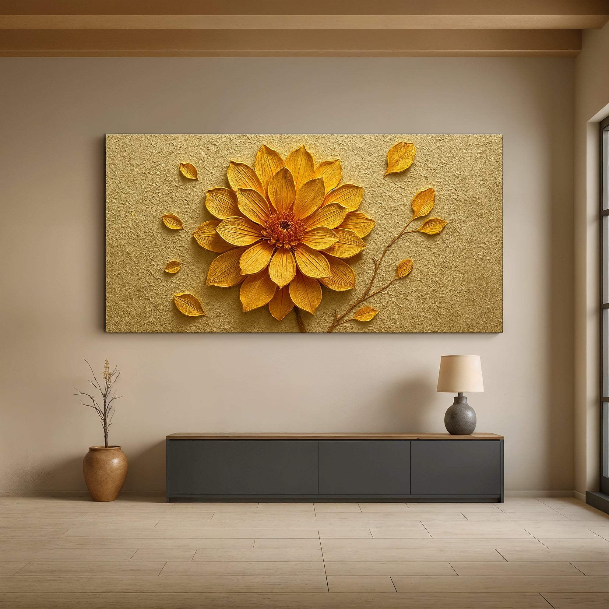 Golden Dandelion Minimalist Abstract Wall Art IV - Image 3